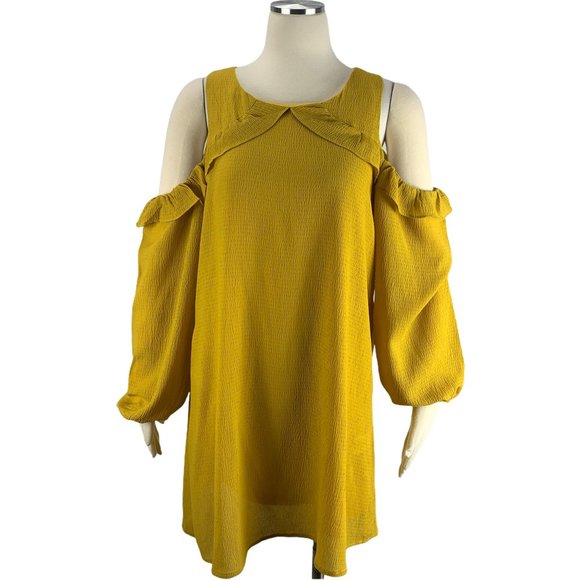 Entro Shift Cold Shoulder S Dress Small Mustard Ye - Picture 2 of 7